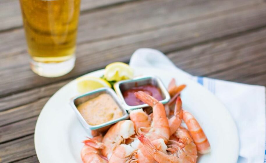 Shrimps and beer from Bud & Alley’s in Seaside, Florida