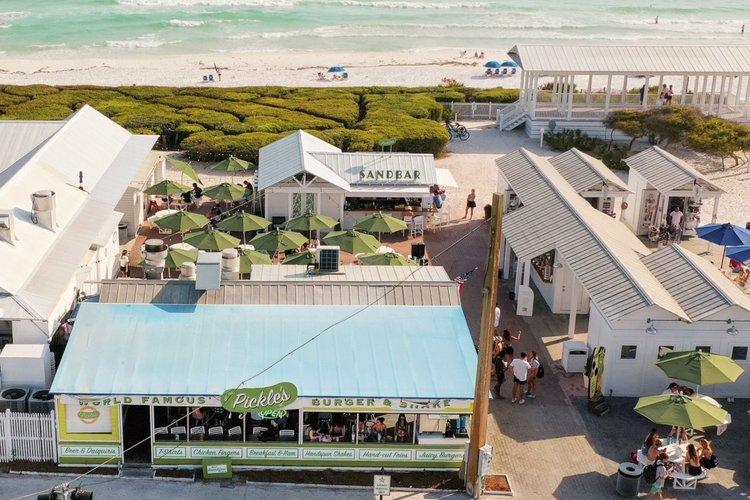 Aerial view of Pickle's Burgers and Shakes, Seaside Beach Florida