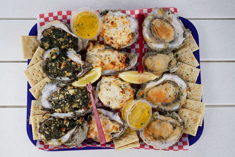 Oysters served with sauces at the Shrimp Shack in Seaside, Florida